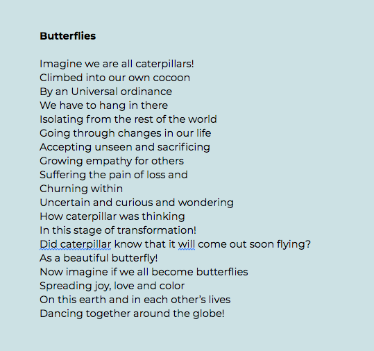 Butterflies - poem by Salma Arastu 2020